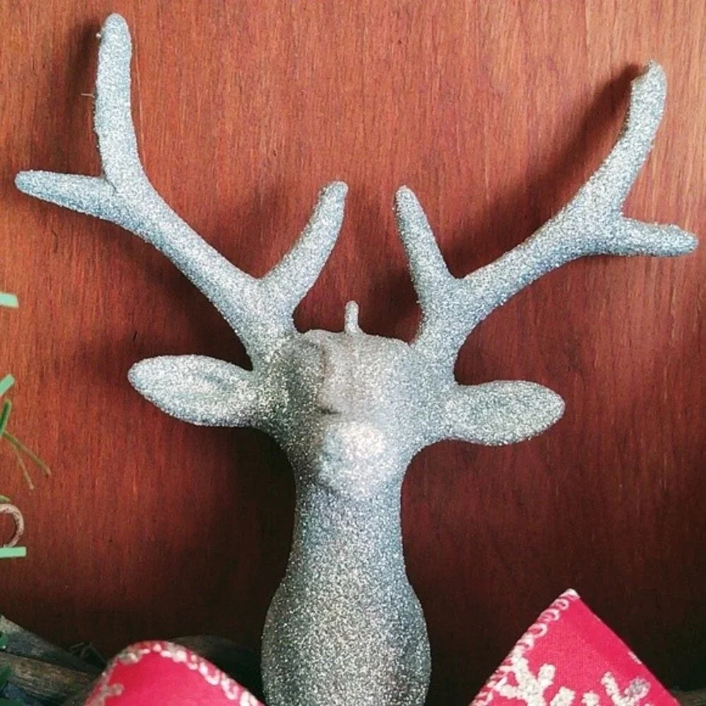 Hand Crafted Grapevine Christmas Wreath, Glitter Deer, Ribbon, Ornaments 18